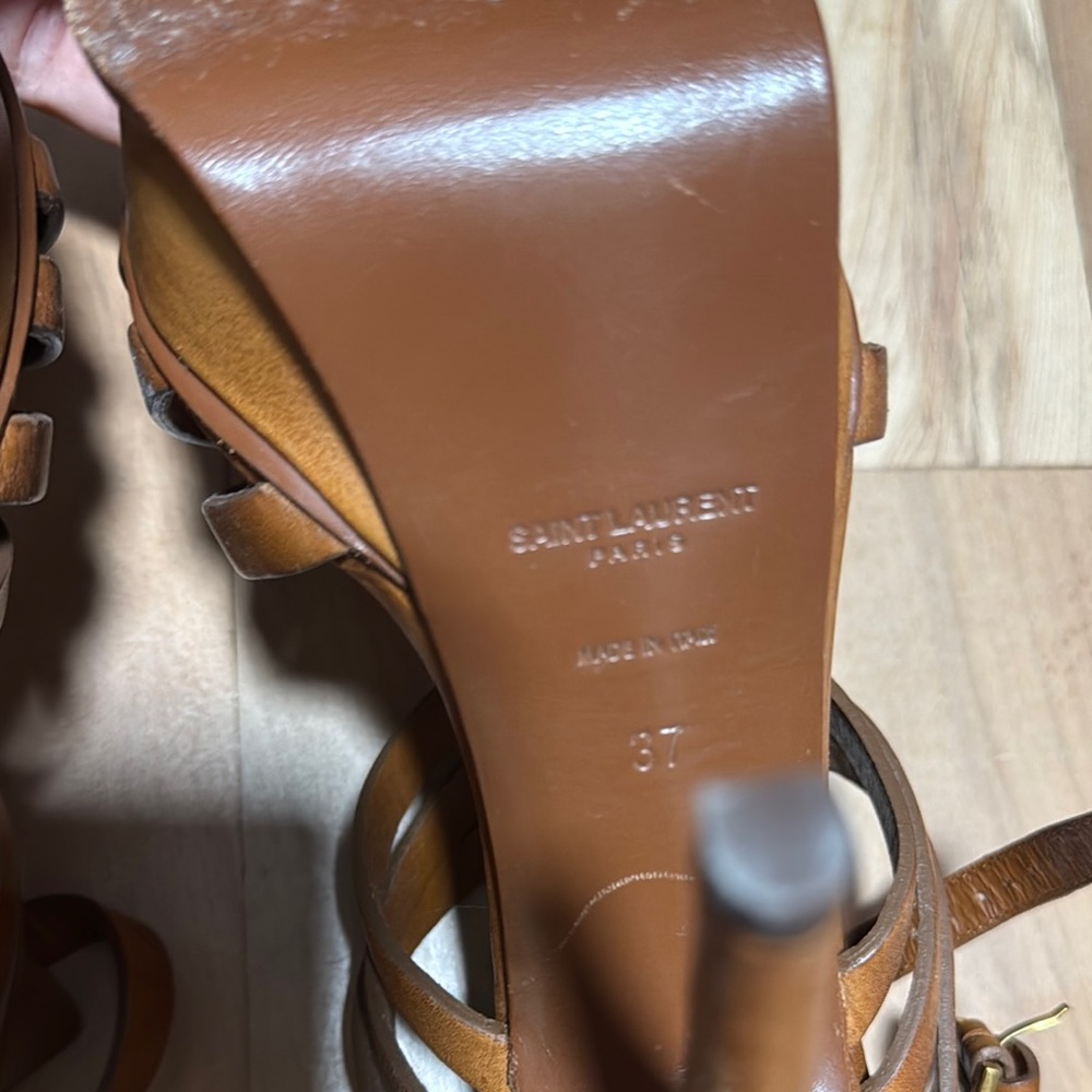 Saint Laurent Tan Strappy Platform Sandals - Picture 5 of 7